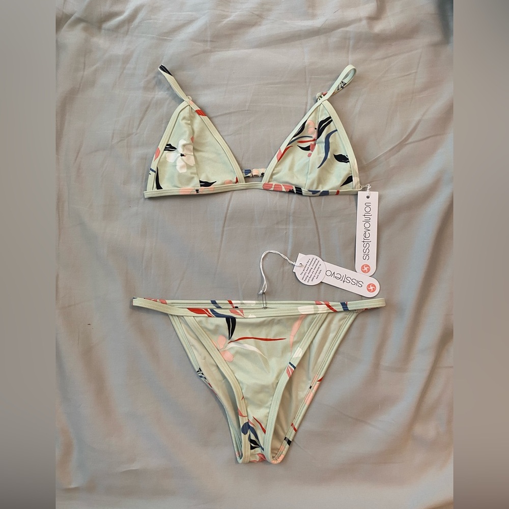 Sisstrevolution Green Tropical Print 2-Piece Bikini